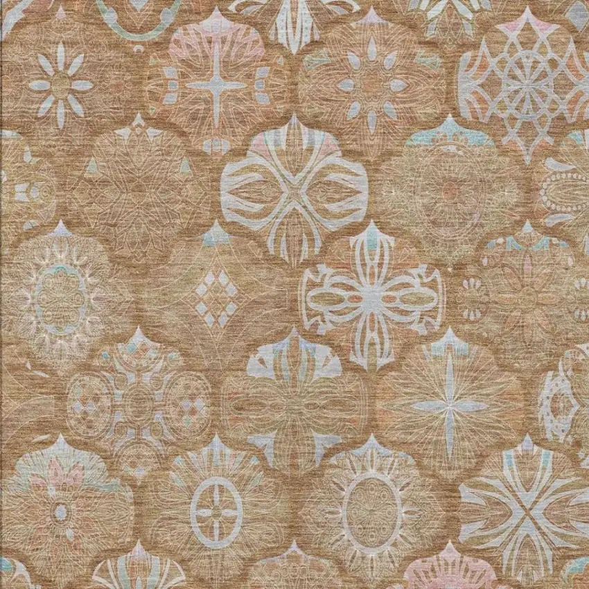 Orange And Beige Ogee Washable Indoor Outdoor Area Rug Photo 5