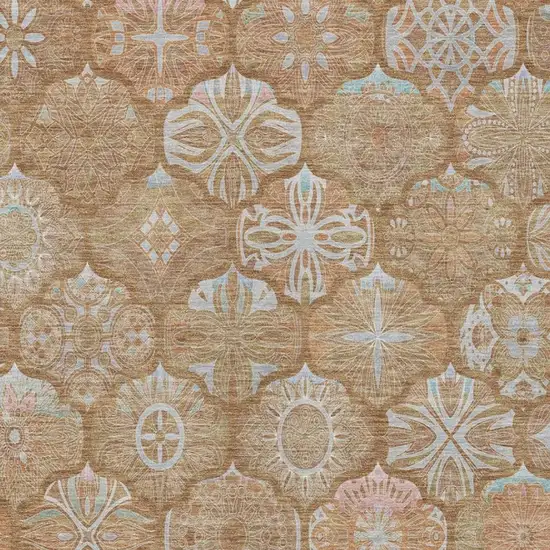 Orange And Beige Ogee Washable Indoor Outdoor Area Rug Photo 4