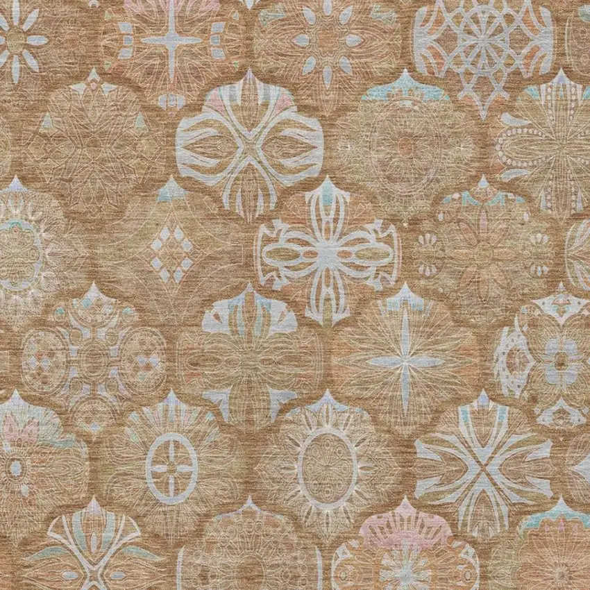 Orange And Beige Ogee Washable Indoor Outdoor Area Rug Photo 4