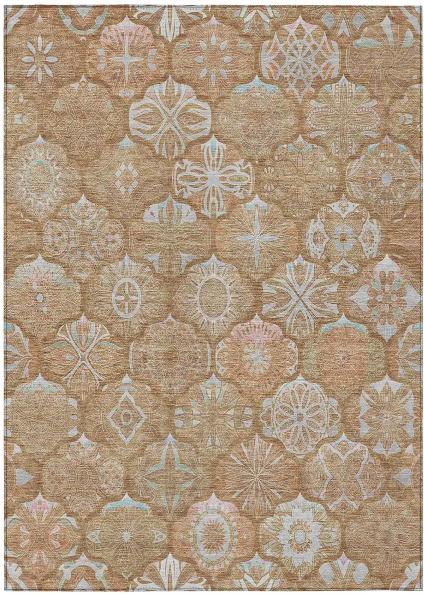 Orange And Beige Ogee Washable Indoor Outdoor Area Rug Photo 3