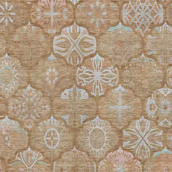 Orange And Beige Ogee Washable Indoor Outdoor Area Rug Photo 2