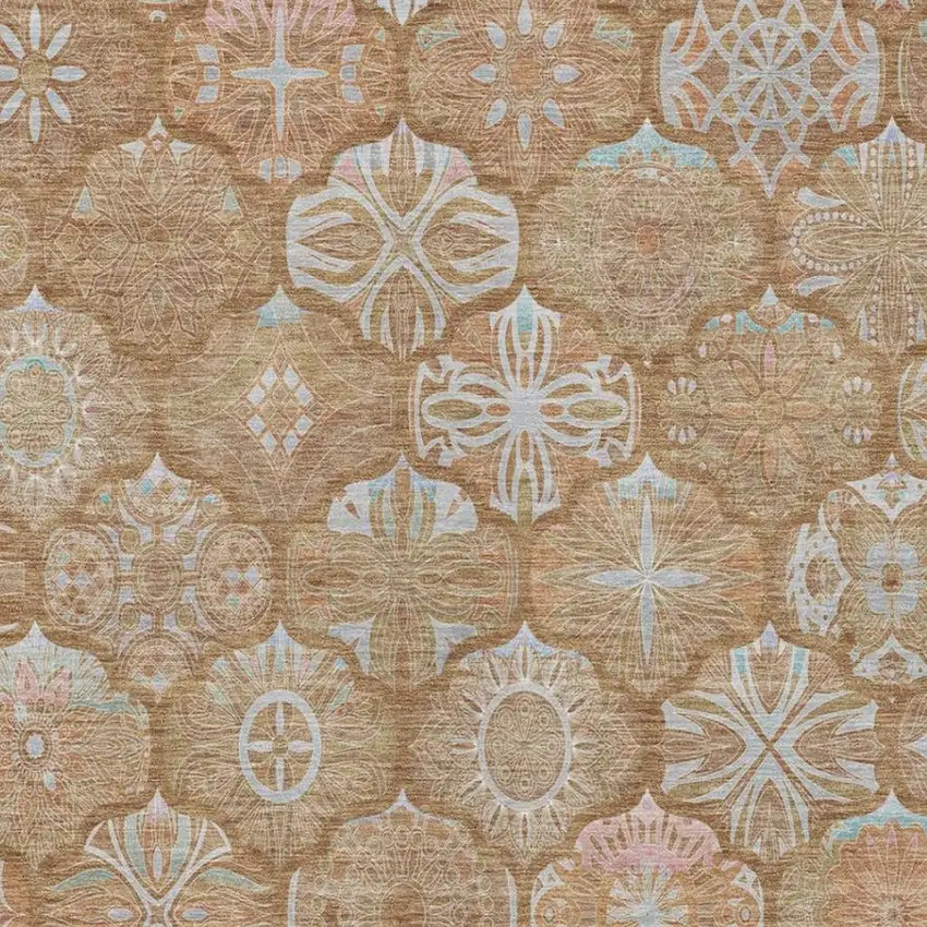 Orange And Beige Ogee Washable Indoor Outdoor Area Rug Photo 9