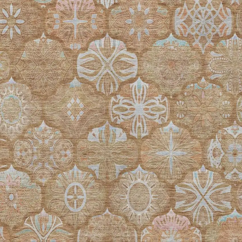 Orange And Beige Ogee Washable Indoor Outdoor Area Rug Photo 7