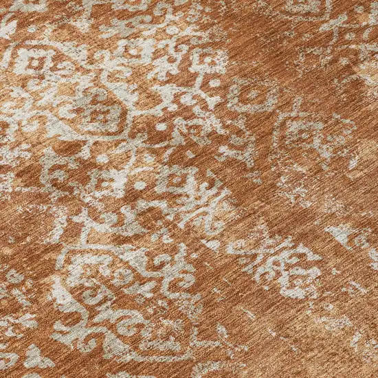 Orange And Beige Oriental Washable Indoor Outdoor Area Rug Photo 6