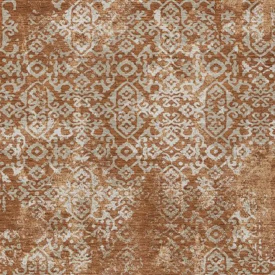 Orange And Beige Oriental Washable Indoor Outdoor Area Rug Photo 3