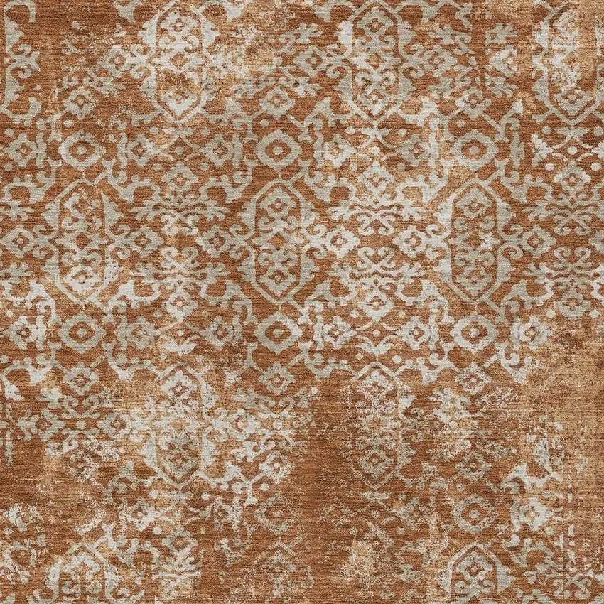 Orange And Beige Oriental Washable Indoor Outdoor Area Rug Photo 3