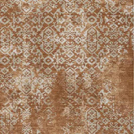 Orange And Beige Oriental Washable Indoor Outdoor Area Rug Photo 3