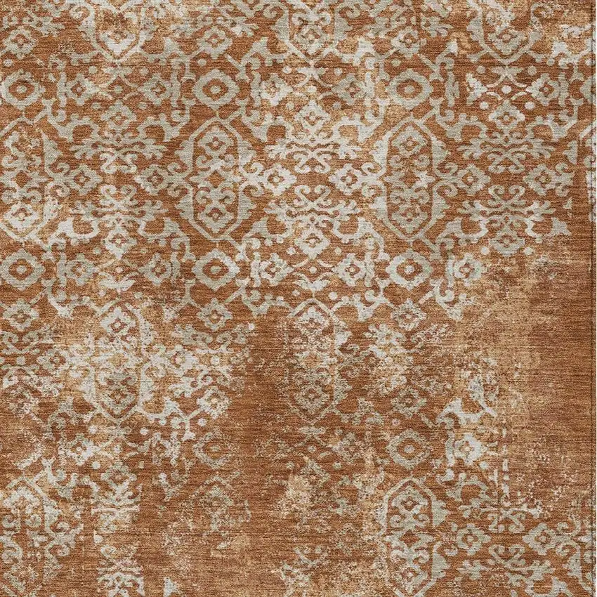 Orange And Beige Oriental Washable Indoor Outdoor Area Rug Photo 3