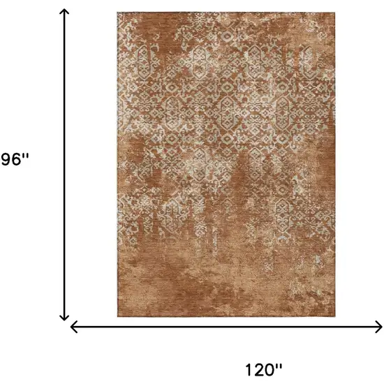Orange And Beige Oriental Washable Indoor Outdoor Area Rug Photo 7