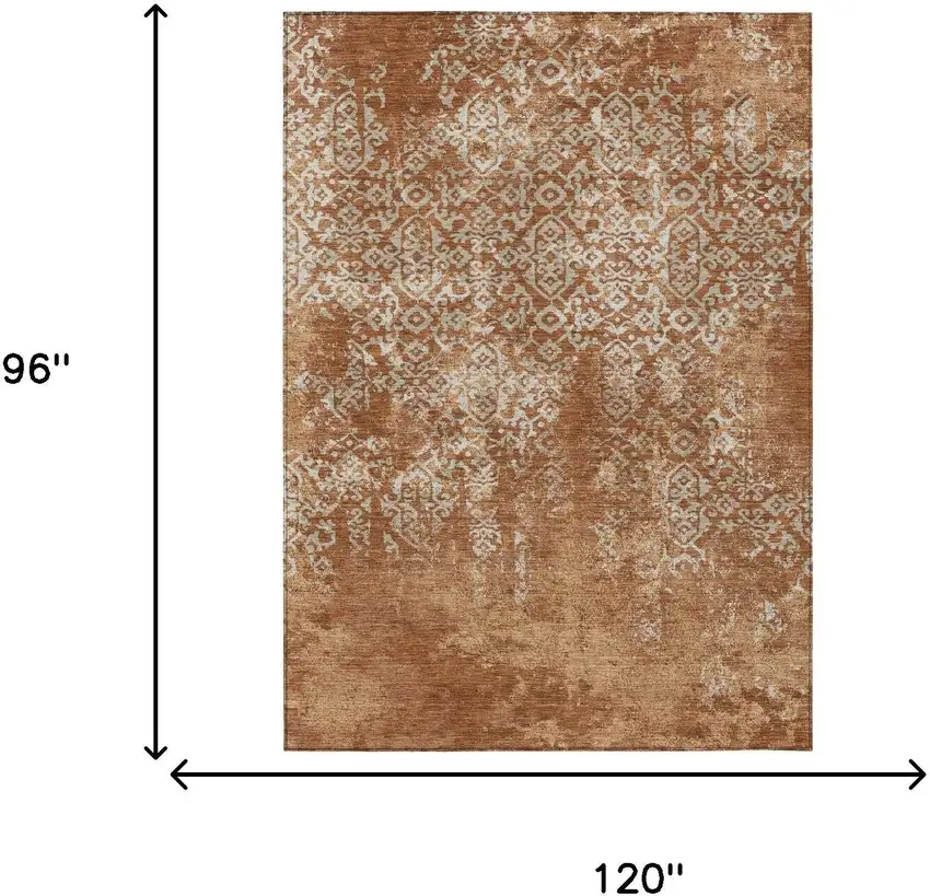 Orange And Beige Oriental Washable Indoor Outdoor Area Rug Photo 7