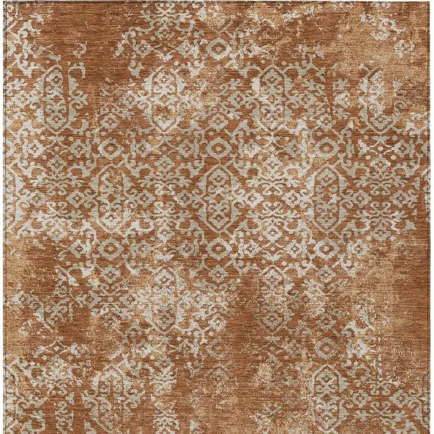 Orange And Beige Oriental Washable Indoor Outdoor Area Rug Photo 4