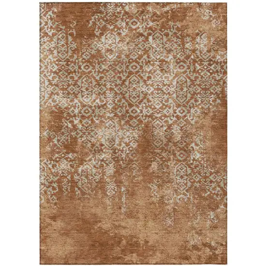 Orange And Beige Oriental Washable Indoor Outdoor Area Rug Photo 2
