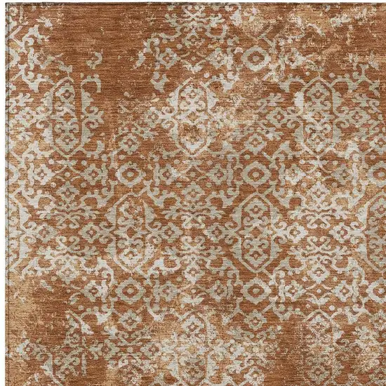 Orange And Beige Oriental Washable Indoor Outdoor Area Rug Photo 3