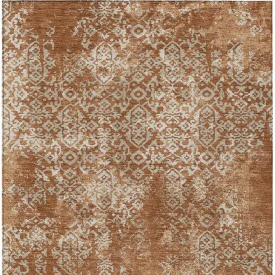 Orange And Beige Oriental Washable Indoor Outdoor Area Rug Photo 4