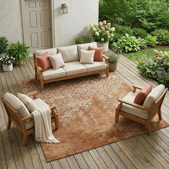 Orange And Beige Oriental Washable Indoor Outdoor Area Rug Photo 1
