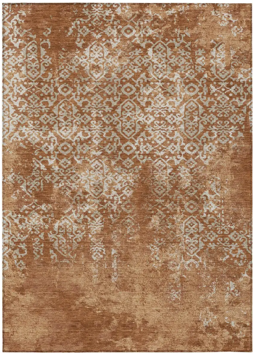 Orange And Beige Oriental Washable Indoor Outdoor Area Rug Photo 2