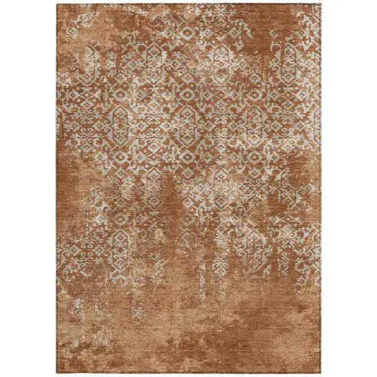 Orange And Beige Oriental Washable Indoor Outdoor Area Rug Photo 4
