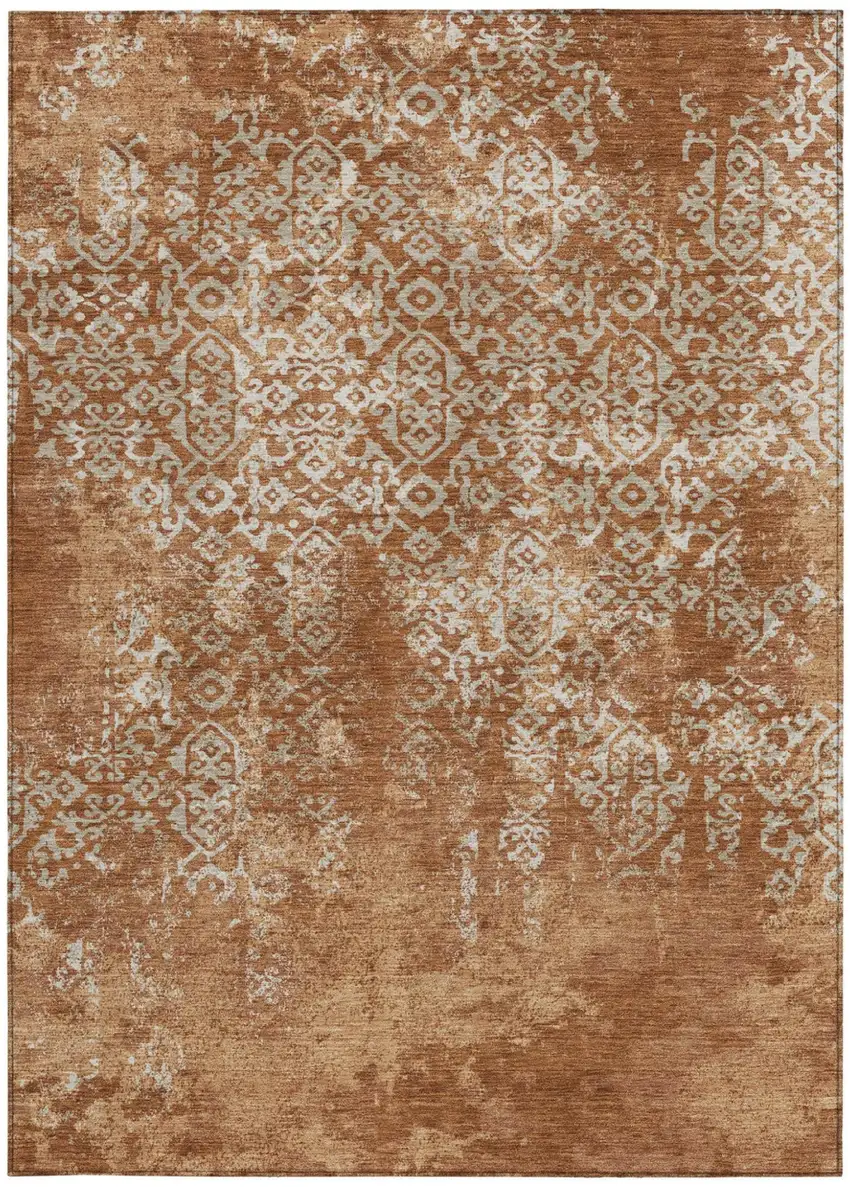 Orange And Beige Oriental Washable Indoor Outdoor Area Rug Photo 4