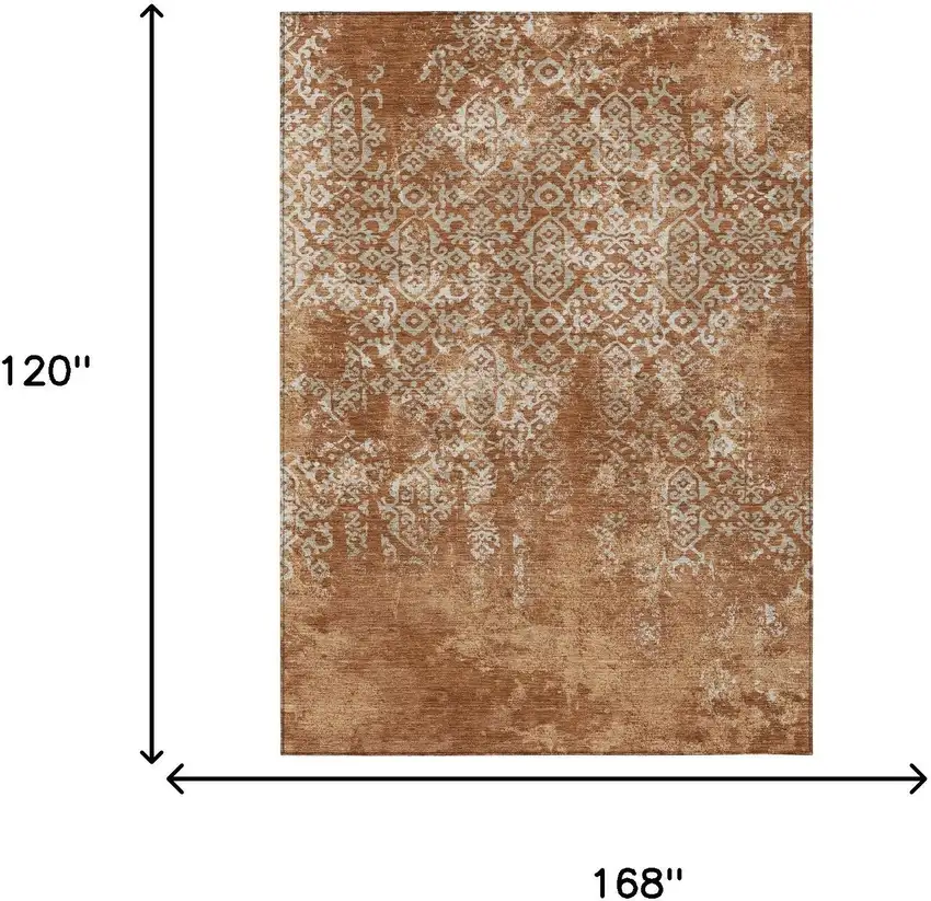 Orange And Beige Oriental Washable Indoor Outdoor Area Rug Photo 7