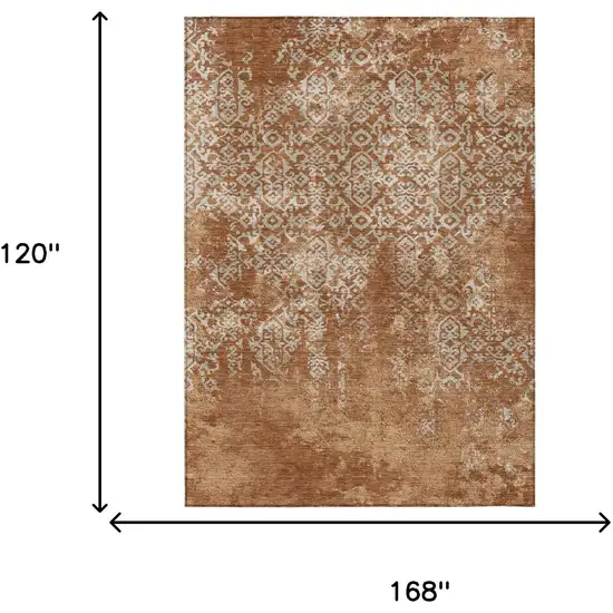 Orange And Beige Oriental Washable Indoor Outdoor Area Rug Photo 7