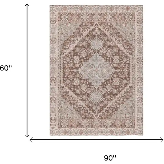 Orange And Beige Oriental Washable Indoor Outdoor Area Rug Photo 5
