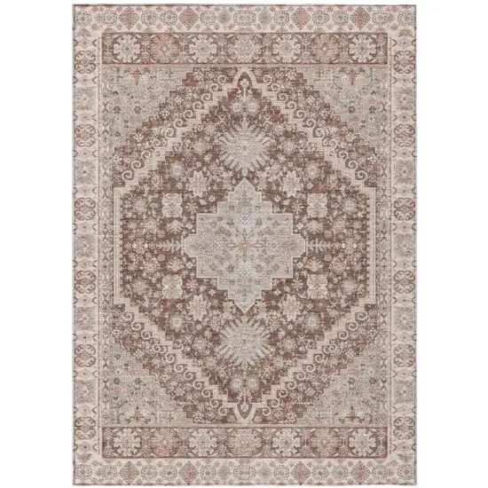 Orange And Beige Oriental Washable Indoor Outdoor Area Rug Photo 2