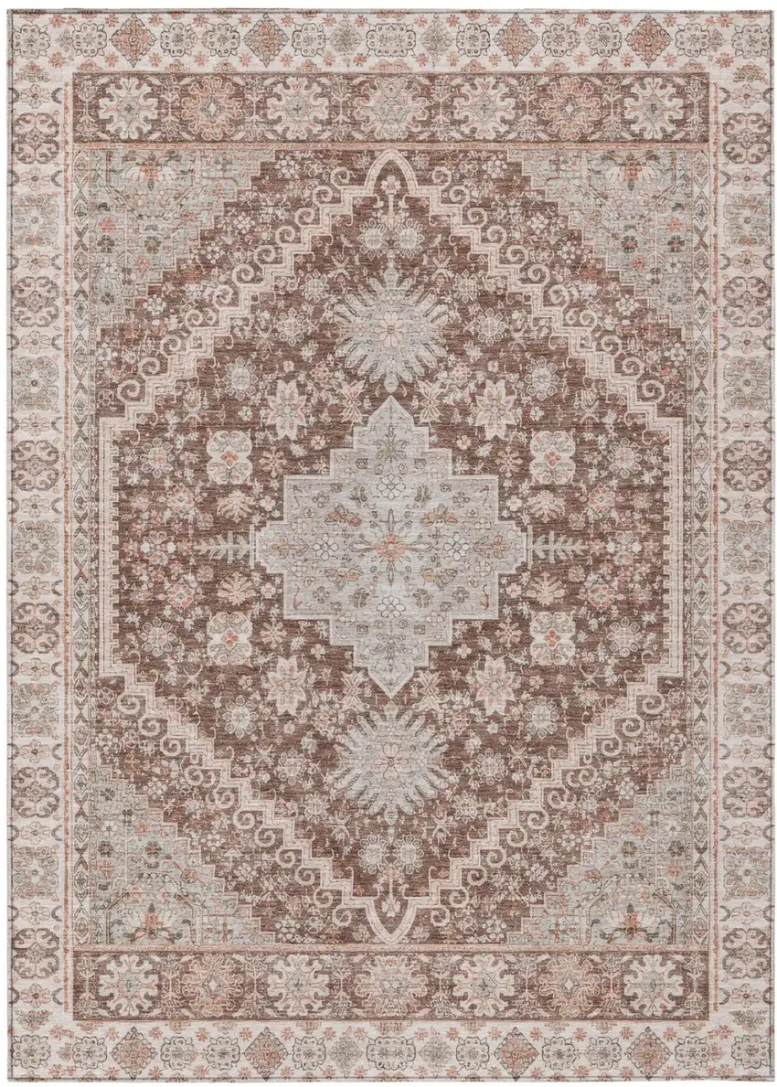 Orange And Beige Oriental Washable Indoor Outdoor Area Rug Photo 2