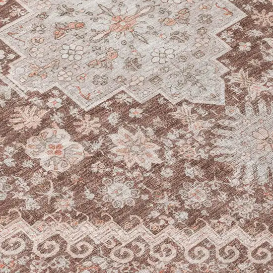 Orange And Beige Oriental Washable Indoor Outdoor Area Rug Photo 4