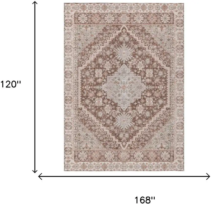 Orange And Beige Oriental Washable Indoor Outdoor Area Rug Photo 5