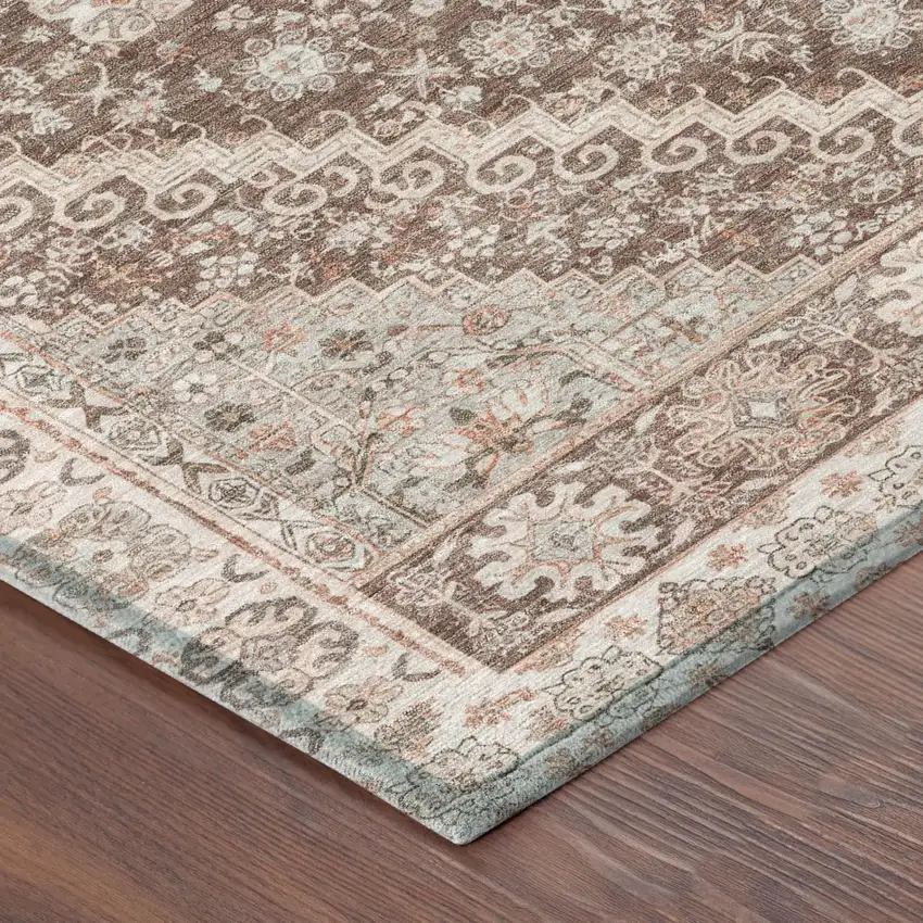 Orange And Beige Oriental Washable Indoor Outdoor Area Rug Photo 3