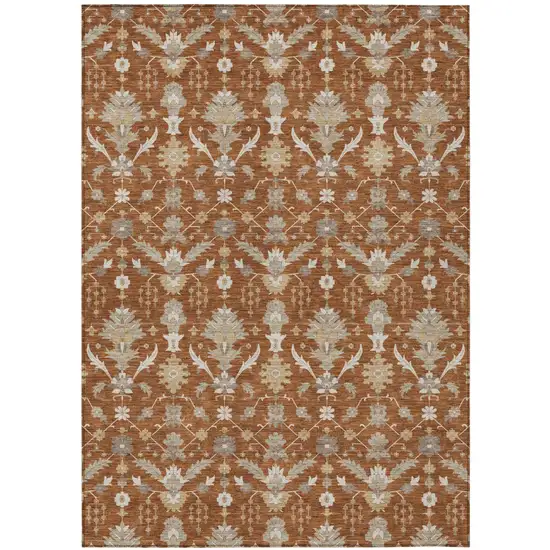 Orange And Beige Oriental Washable Indoor Outdoor Area Rug Photo 2
