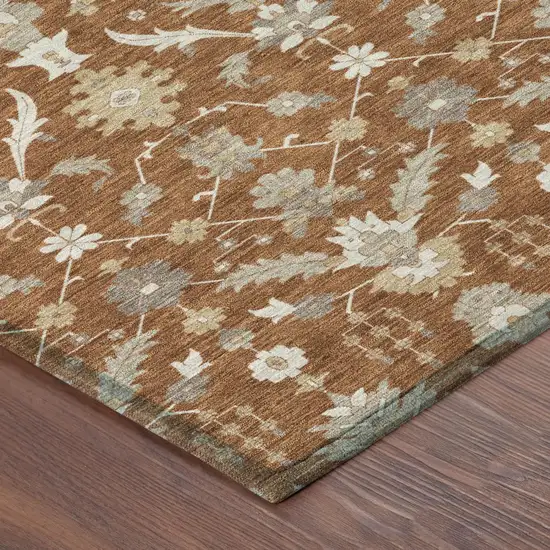 Orange And Beige Oriental Washable Indoor Outdoor Area Rug Photo 3
