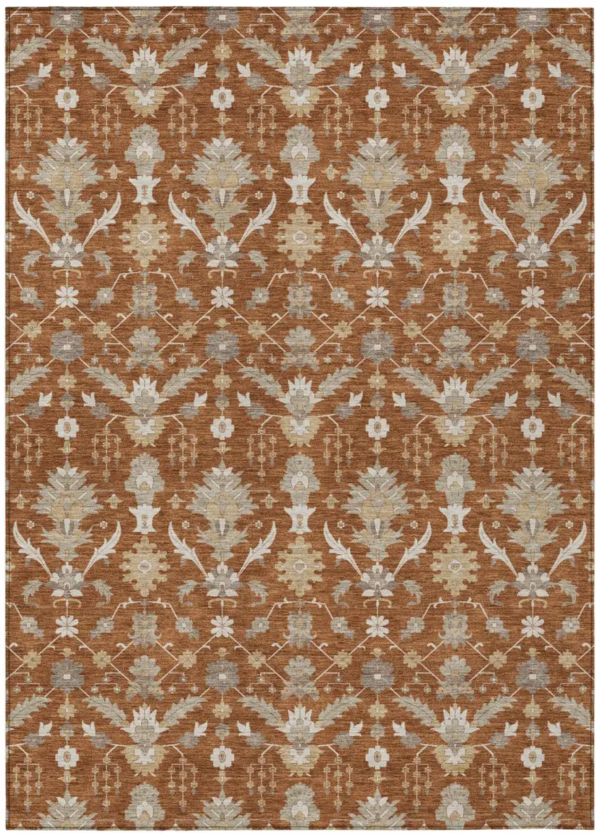 Orange And Beige Oriental Washable Indoor Outdoor Area Rug Photo 2
