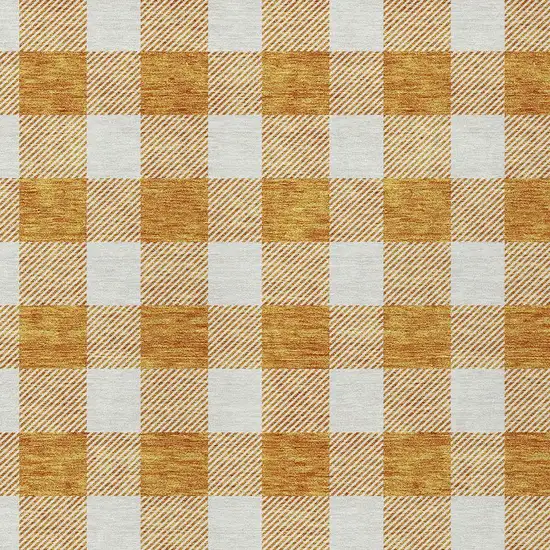Orange And Beige Plaid Washable Indoor Outdoor Area Rug Photo 6