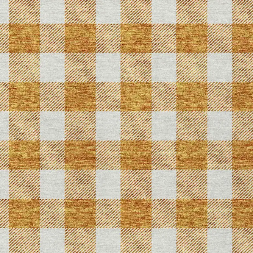 Orange And Beige Plaid Washable Indoor Outdoor Area Rug Photo 6