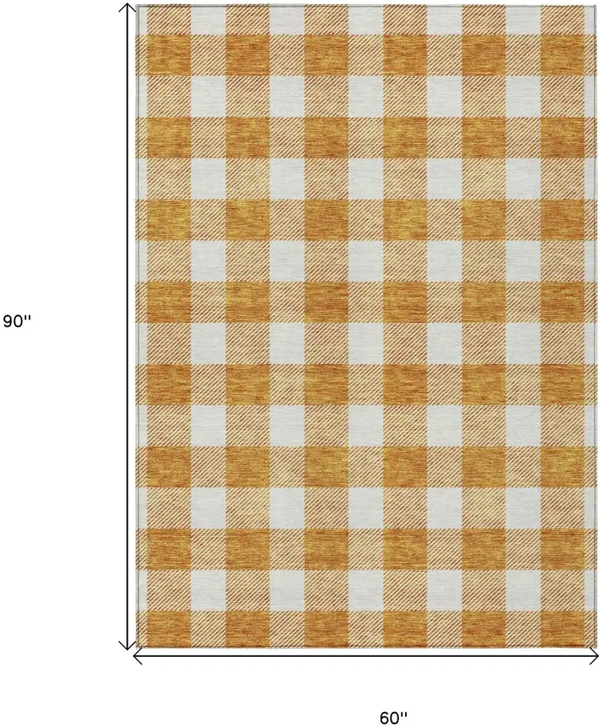 Orange And Beige Plaid Washable Indoor Outdoor Area Rug Photo 8
