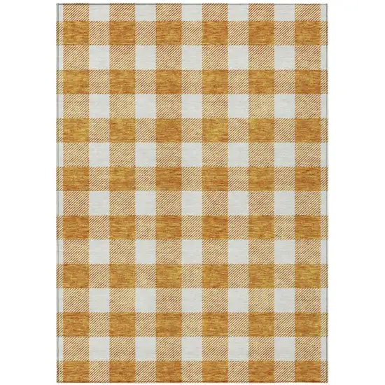 Orange And Beige Plaid Washable Indoor Outdoor Area Rug Photo 2