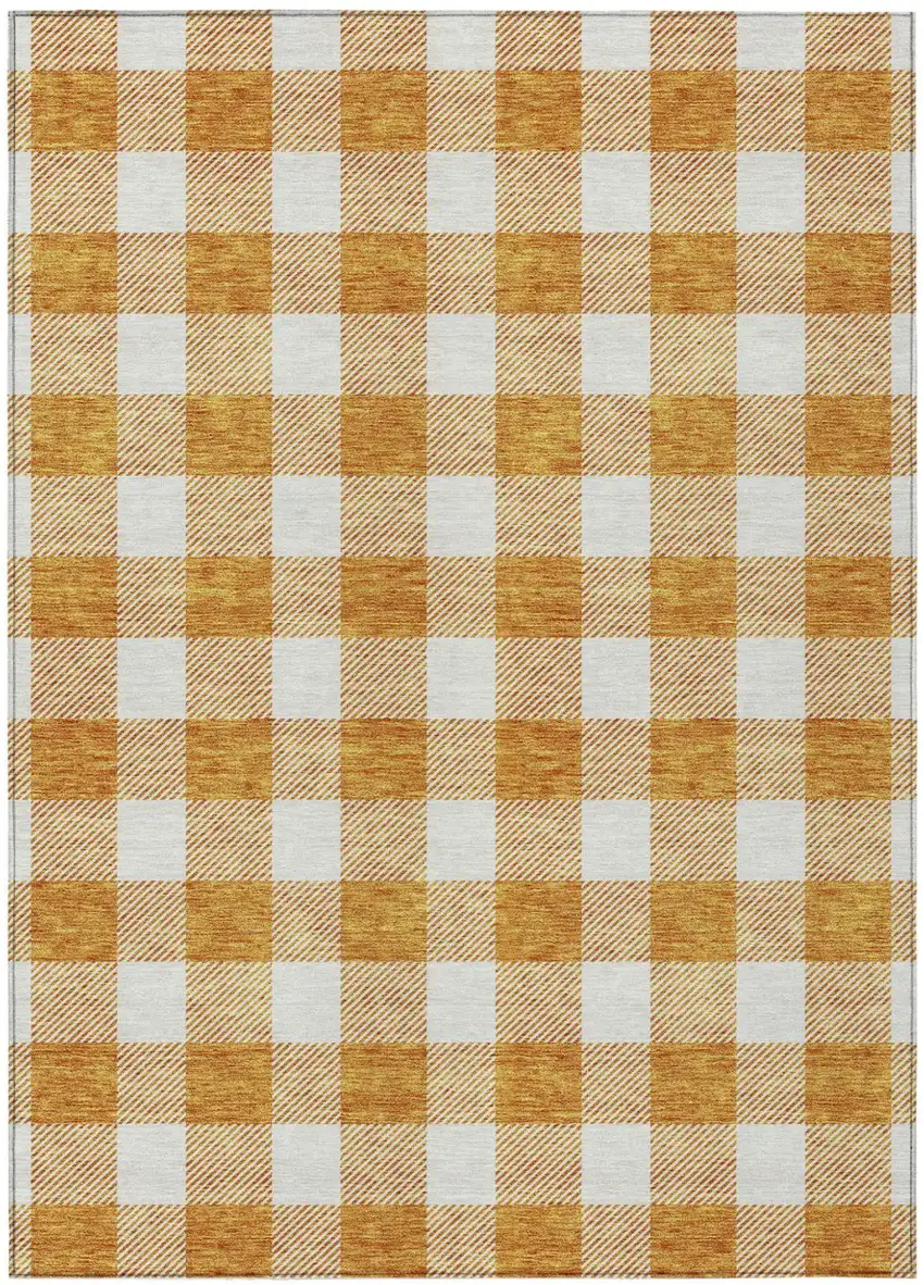 Orange And Beige Plaid Washable Indoor Outdoor Area Rug Photo 2