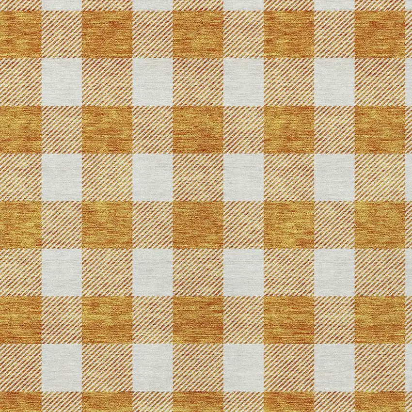 Orange And Beige Plaid Washable Indoor Outdoor Area Rug Photo 6