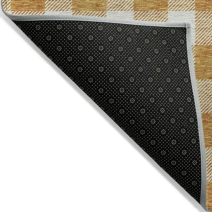 Orange And Beige Plaid Washable Indoor Outdoor Area Rug Photo 3