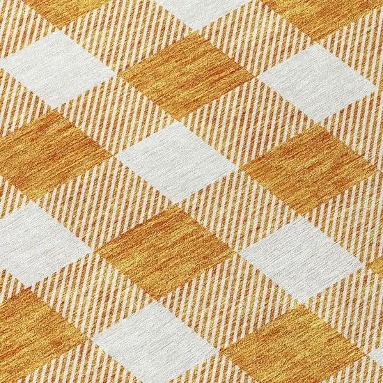 Orange And Beige Plaid Washable Indoor Outdoor Area Rug Photo 5