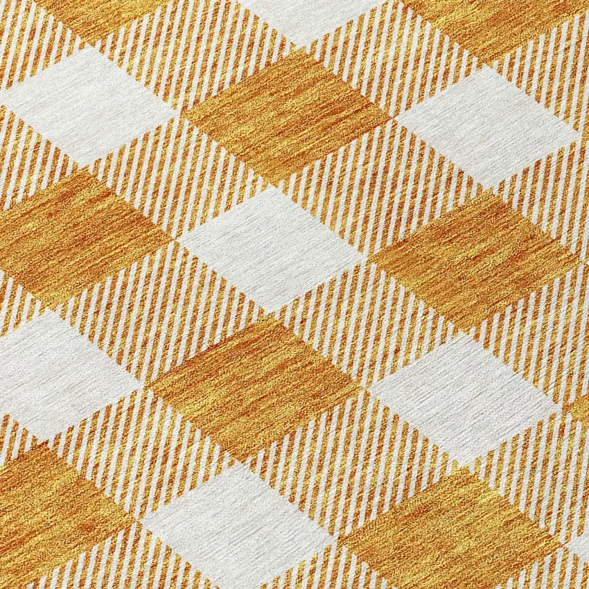 Orange And Beige Plaid Washable Indoor Outdoor Area Rug Photo 5