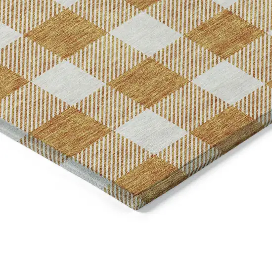 Orange And Beige Plaid Washable Indoor Outdoor Area Rug Photo 4
