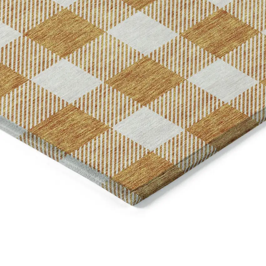 Orange And Beige Plaid Washable Indoor Outdoor Area Rug Photo 4