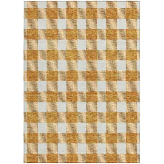 Orange And Beige Plaid Washable Indoor Outdoor Area Rug Photo 8