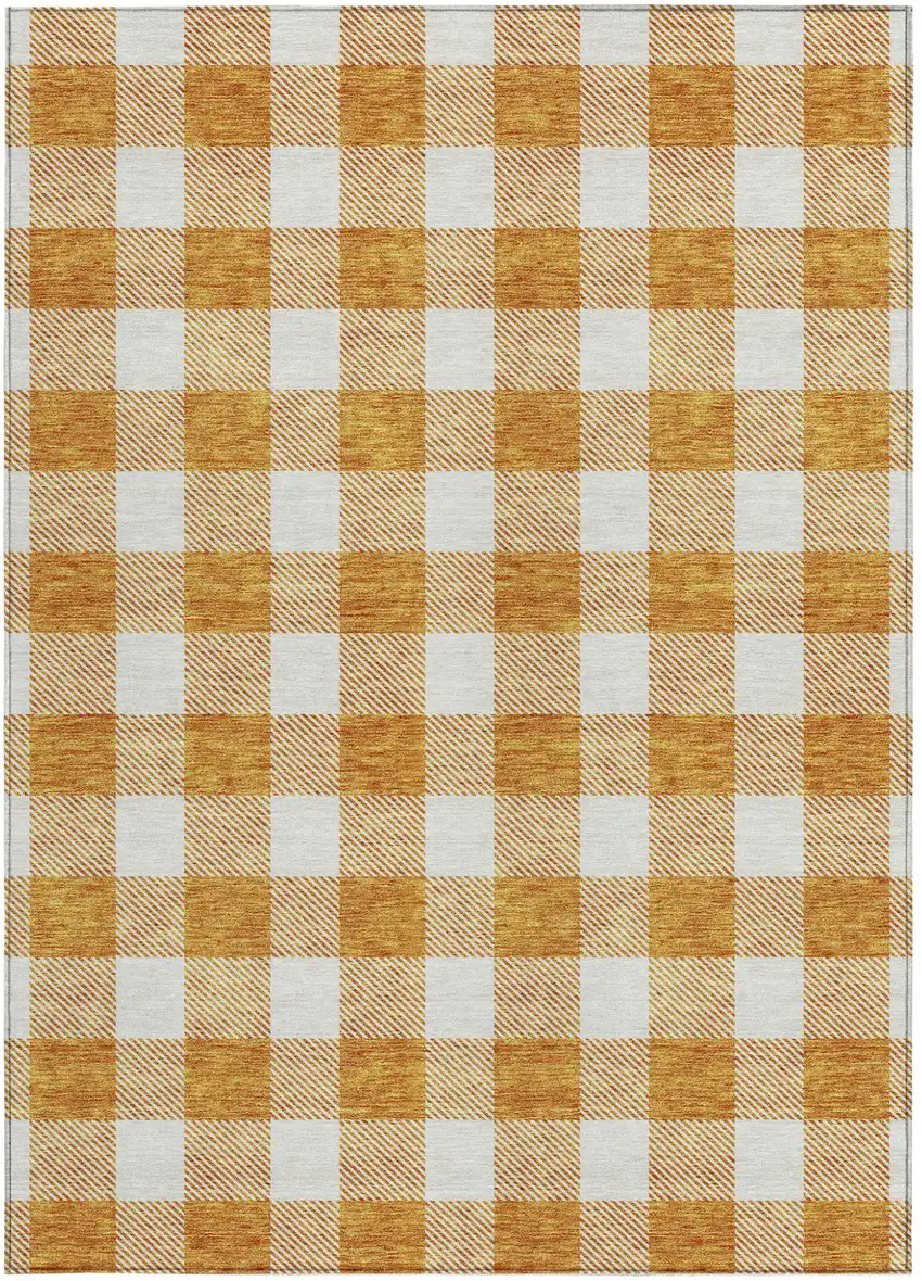 Orange And Beige Plaid Washable Indoor Outdoor Area Rug Photo 8