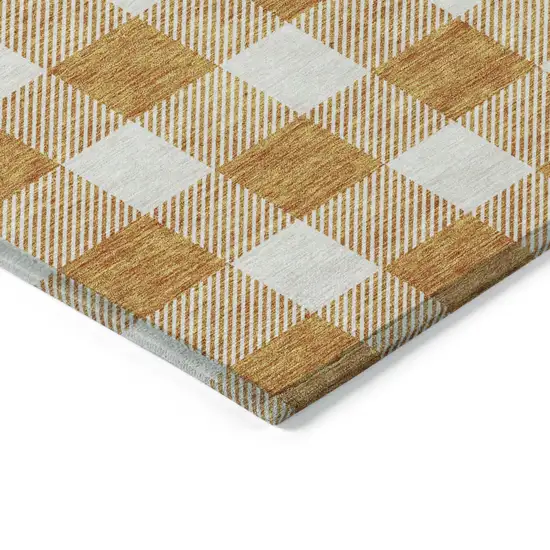 Orange And Beige Plaid Washable Indoor Outdoor Area Rug Photo 5
