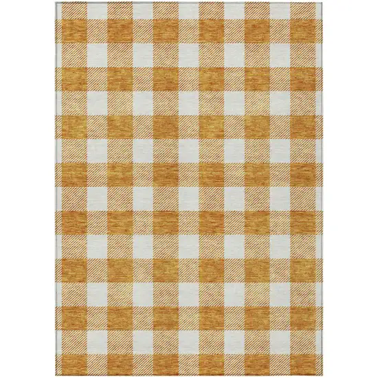 Orange And Beige Plaid Washable Indoor Outdoor Area Rug Photo 2
