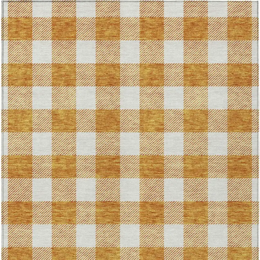 Orange And Beige Plaid Washable Indoor Outdoor Area Rug Photo 7