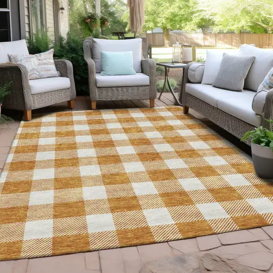 Orange And Beige Plaid Washable Indoor Outdoor Area Rug Photo 9